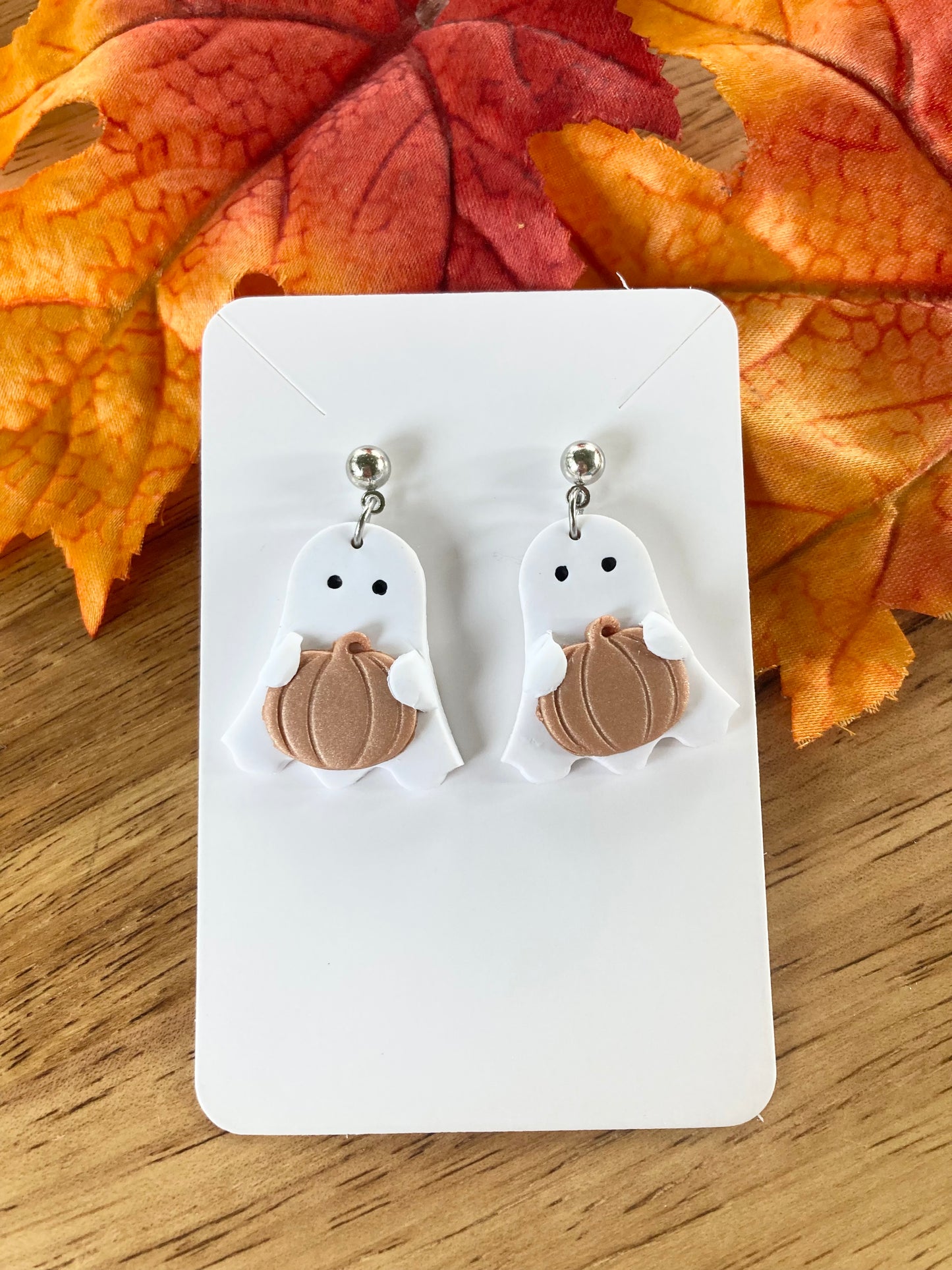 Clay Ghost Pumpkin Earrings