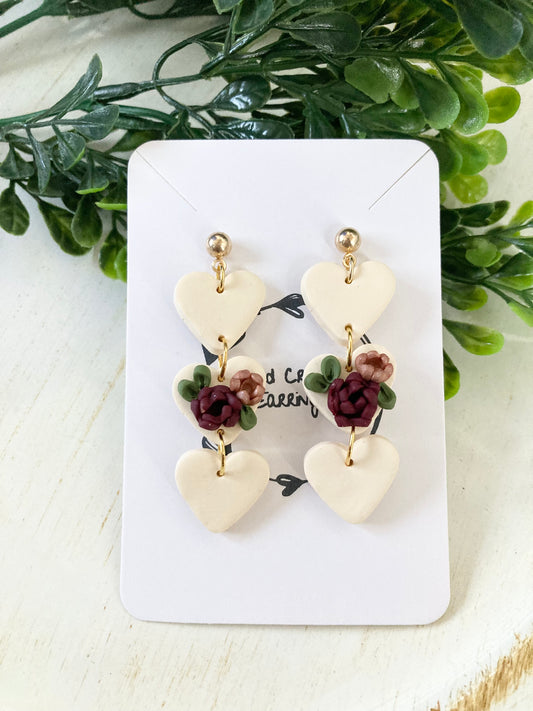 Heart Floral Clay Earrings
