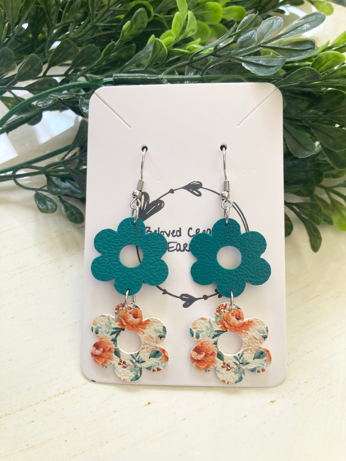 Teal Flower Earrings