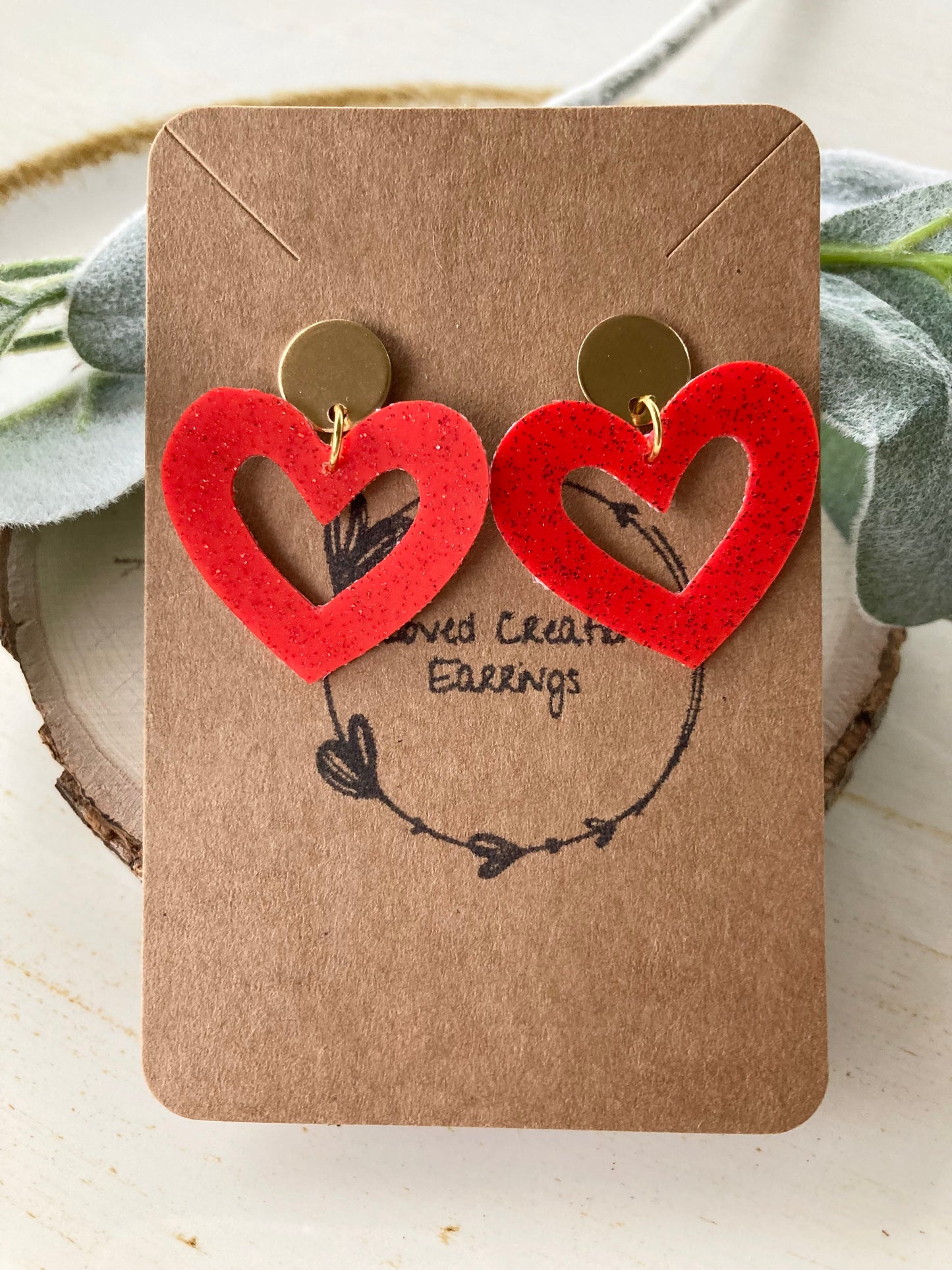 Studded Red Heart Earrings