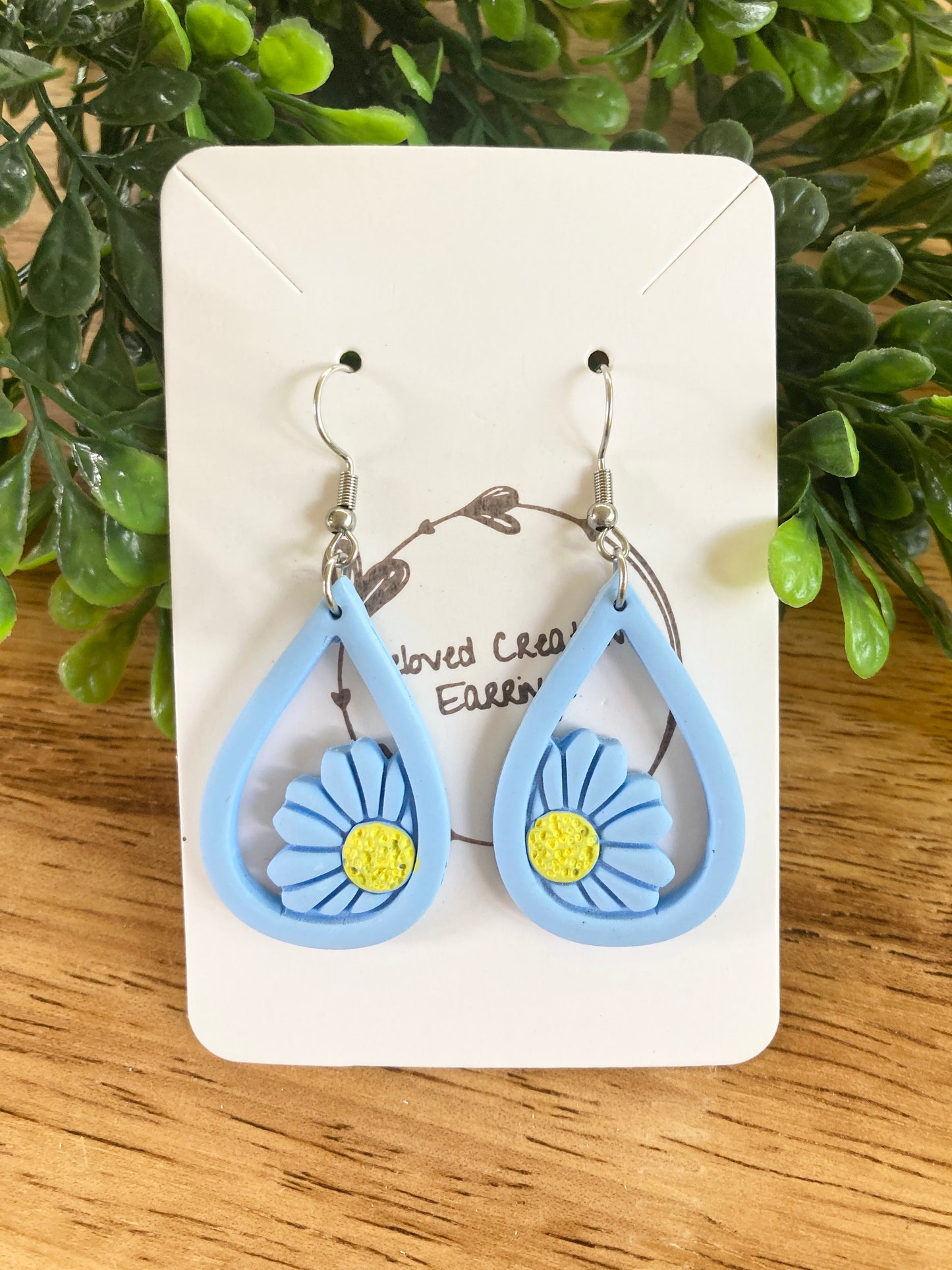 Blue Flower Clay Earrings