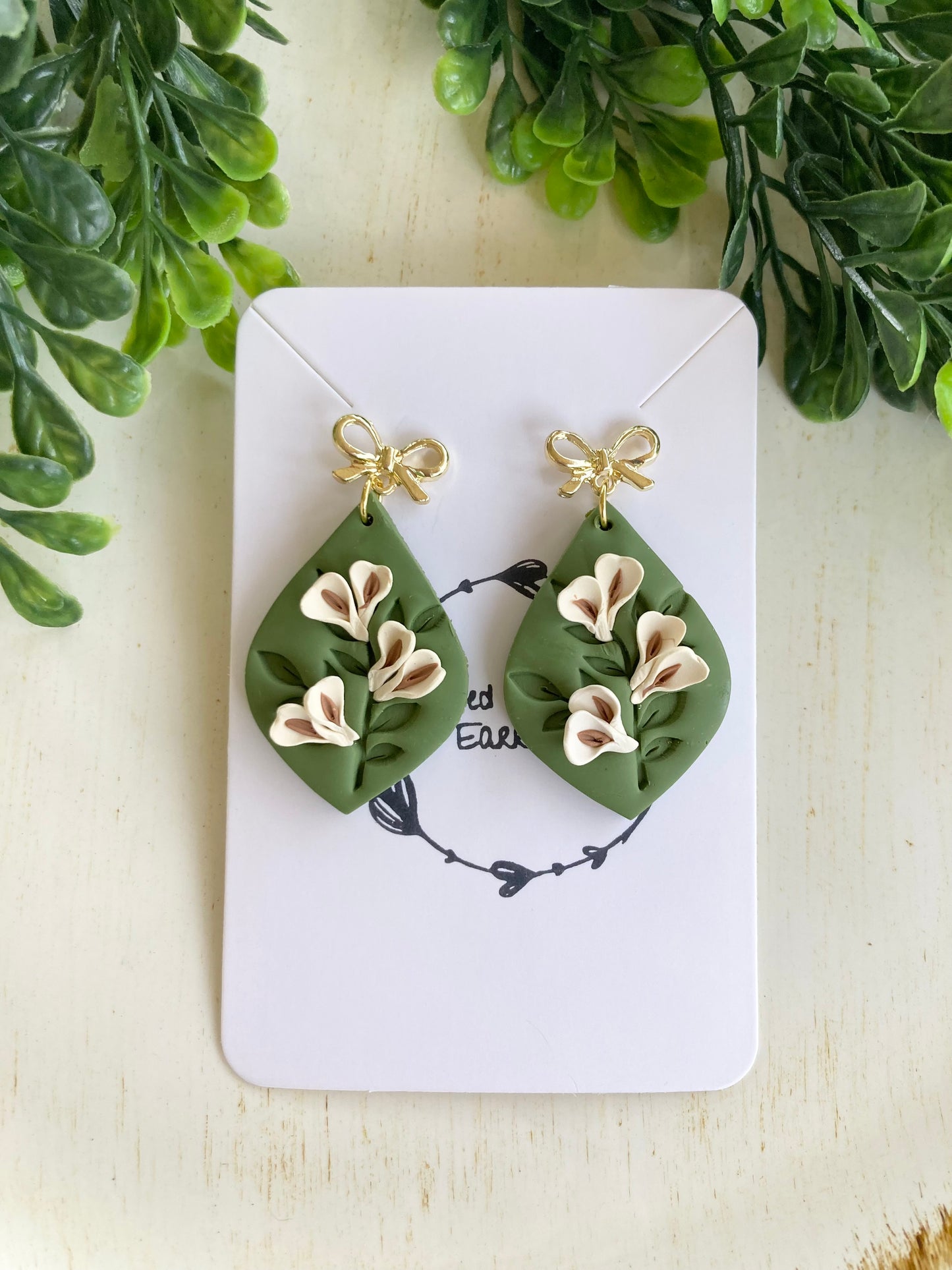 Spring Green Clay Floral Earrings