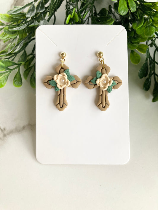 Brown Clay Cross Earrings