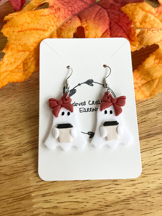Clay Pumpkin Spice Ghost Earrings
