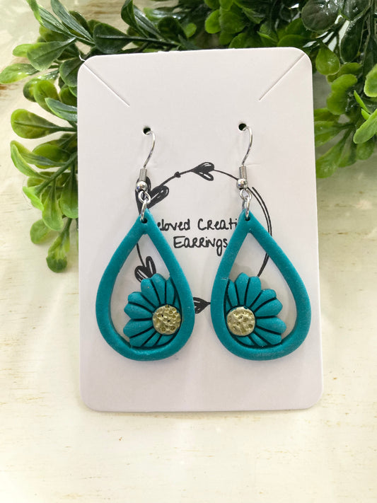 Teal Clay Flower Earrings