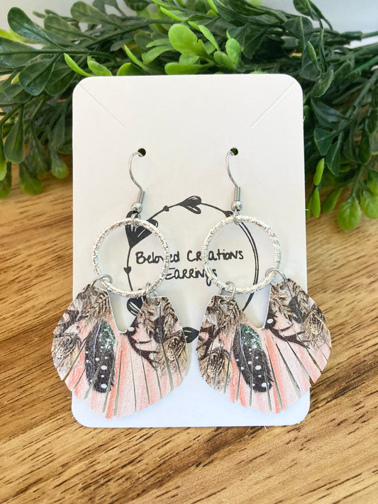 Pink Feather Fringe Earrings