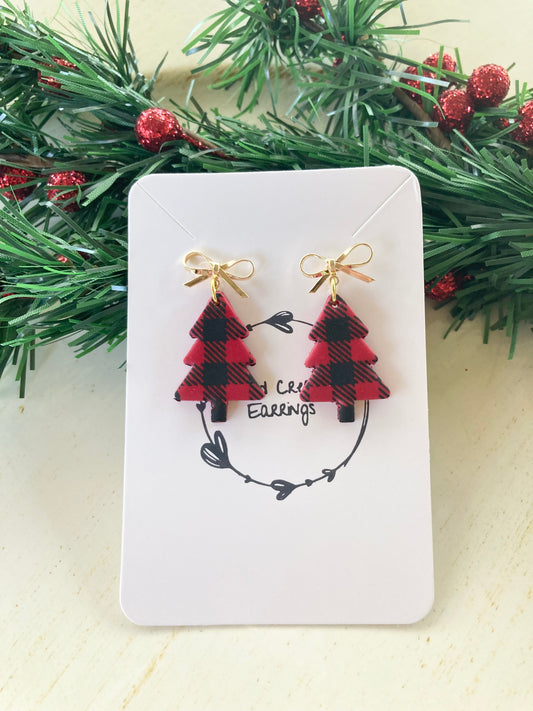 Buffalo Plaid Tree Clay Earrings