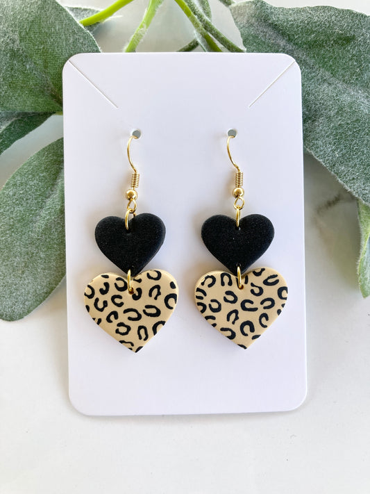 Leopard Clay Heart Earrings