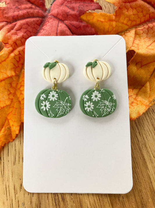 Green Floral Clay Pumpkins