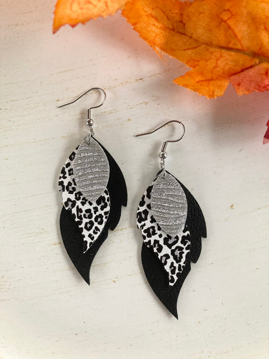 Gray Leopard Feather Earrings