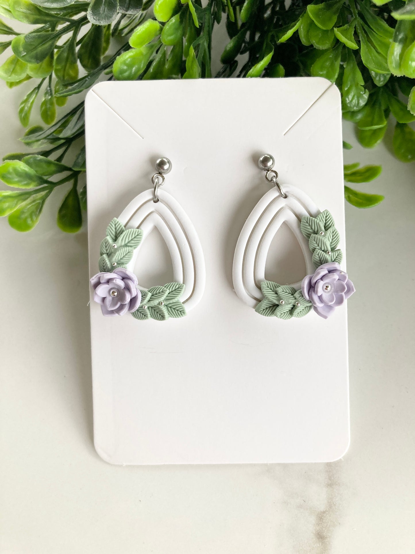 Lavender Clay Flower Earrings