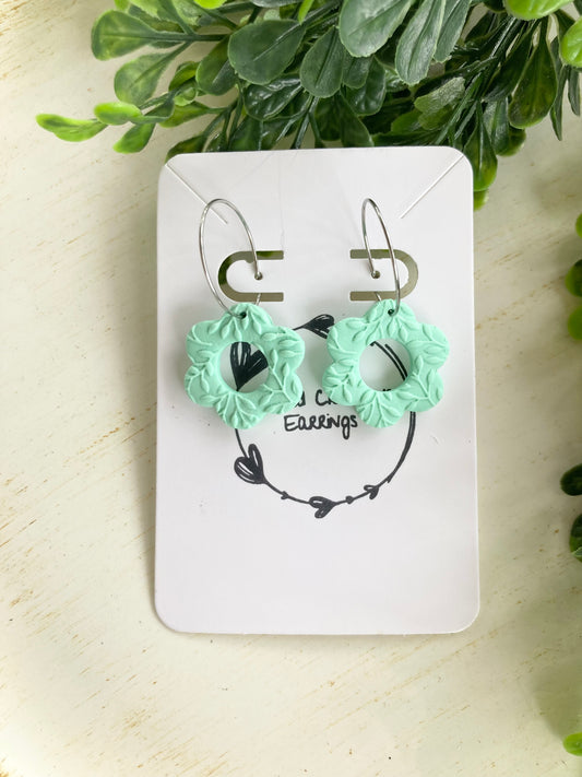 Mint Green Clay Flower Earrings
