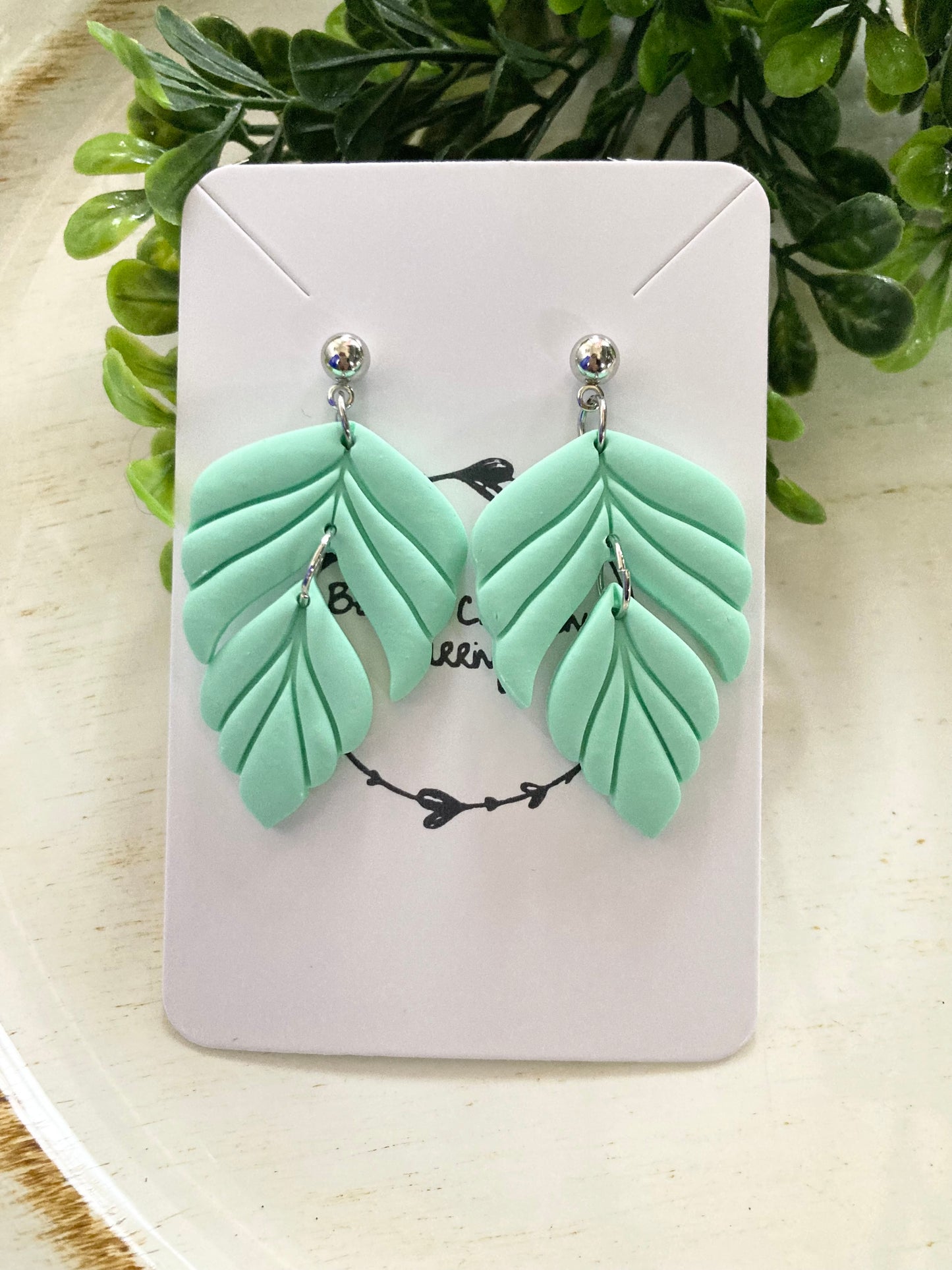 Mint Leaf Clay Earrings
