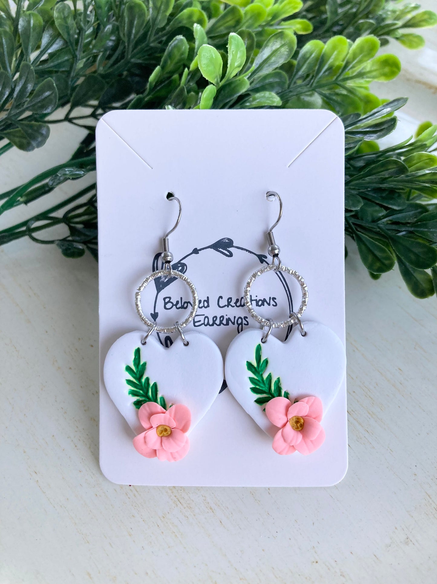 Clay Floral Heart Hoop Earrings