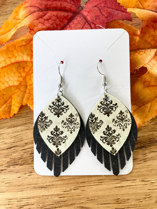 Black and Cream Fringe Earrings