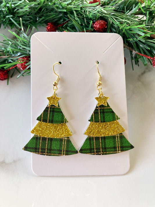 Plaid Green Tree Earrings