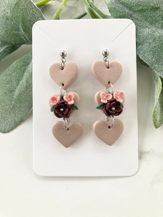 Clay Floral Heart Earrings