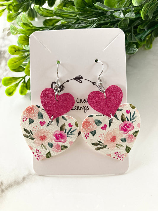 Pink Floral Heart Earrings