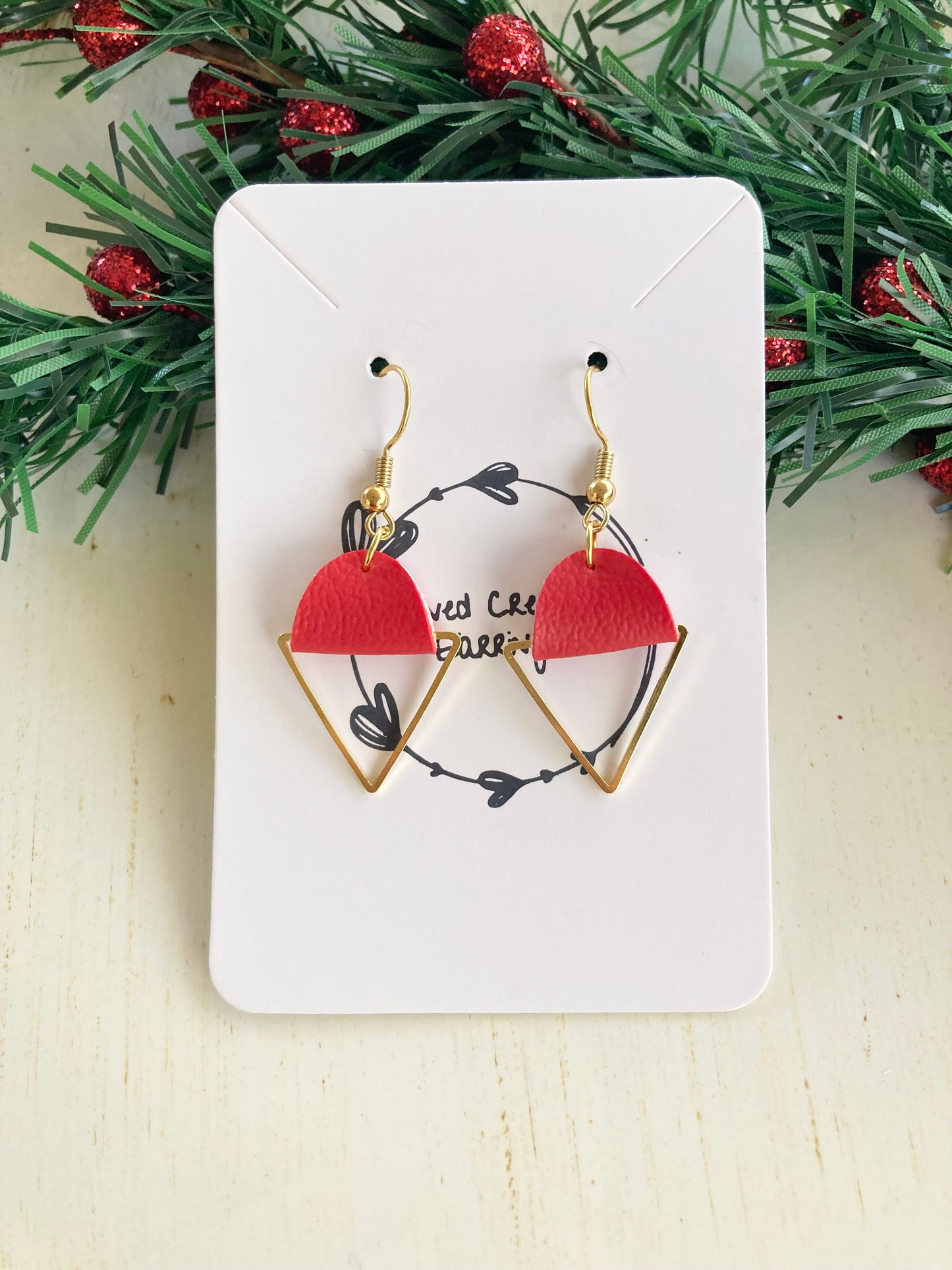Red Triangle Earrings