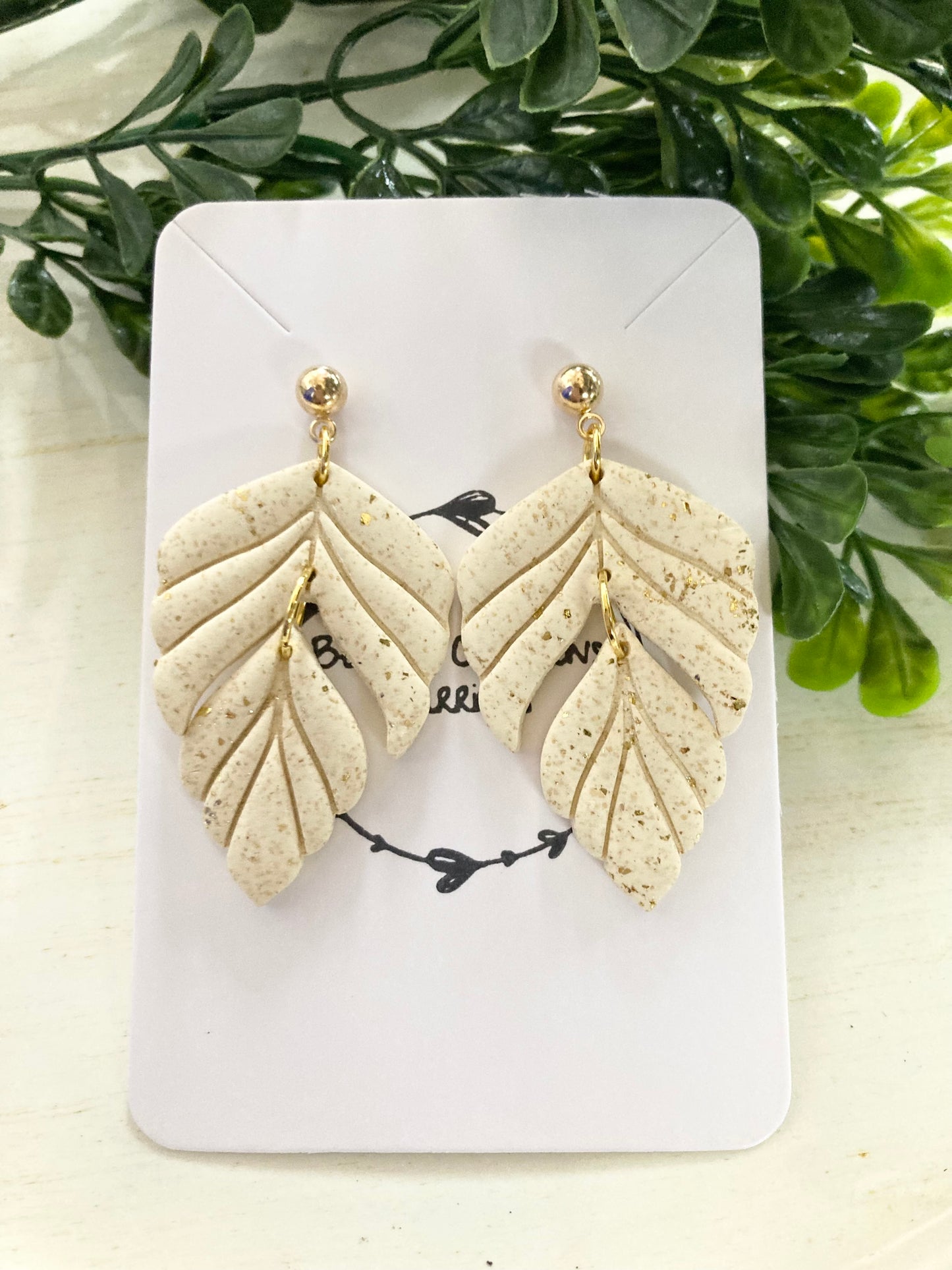 Ivory and Gold Leaf Clay Earrings