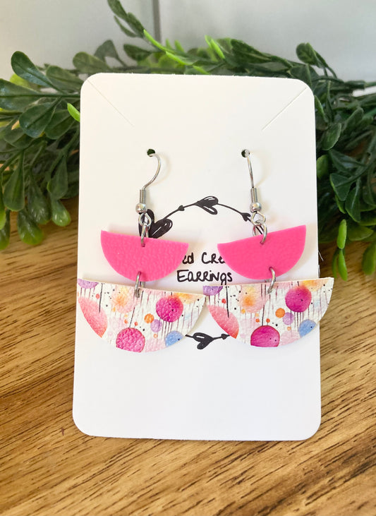 Bright Pink Half Circle Earrings