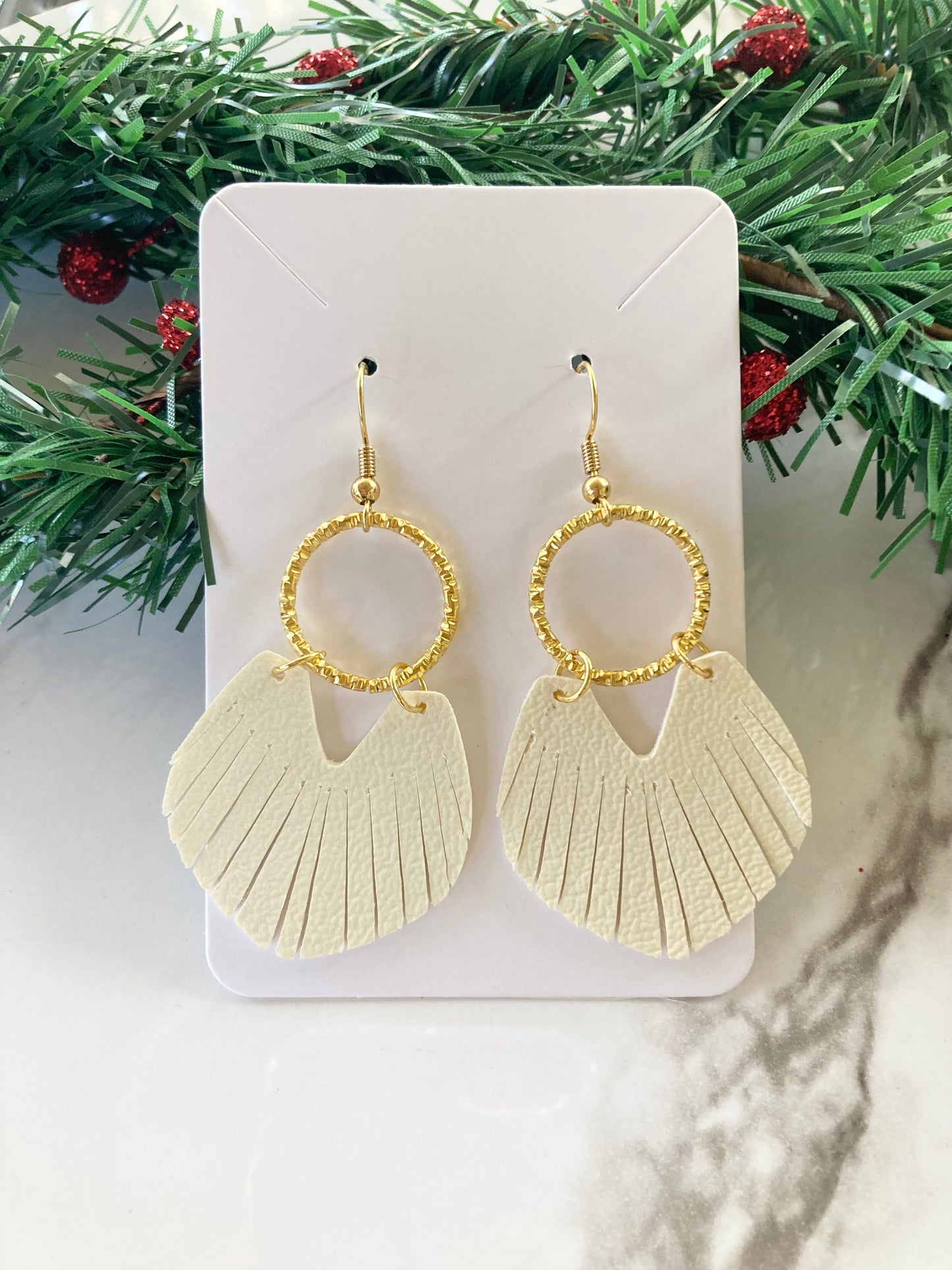 Cream Fringe Earrings