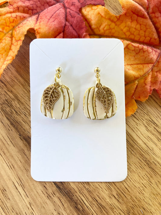Cream and Gold Clay Pumpkin Earrings