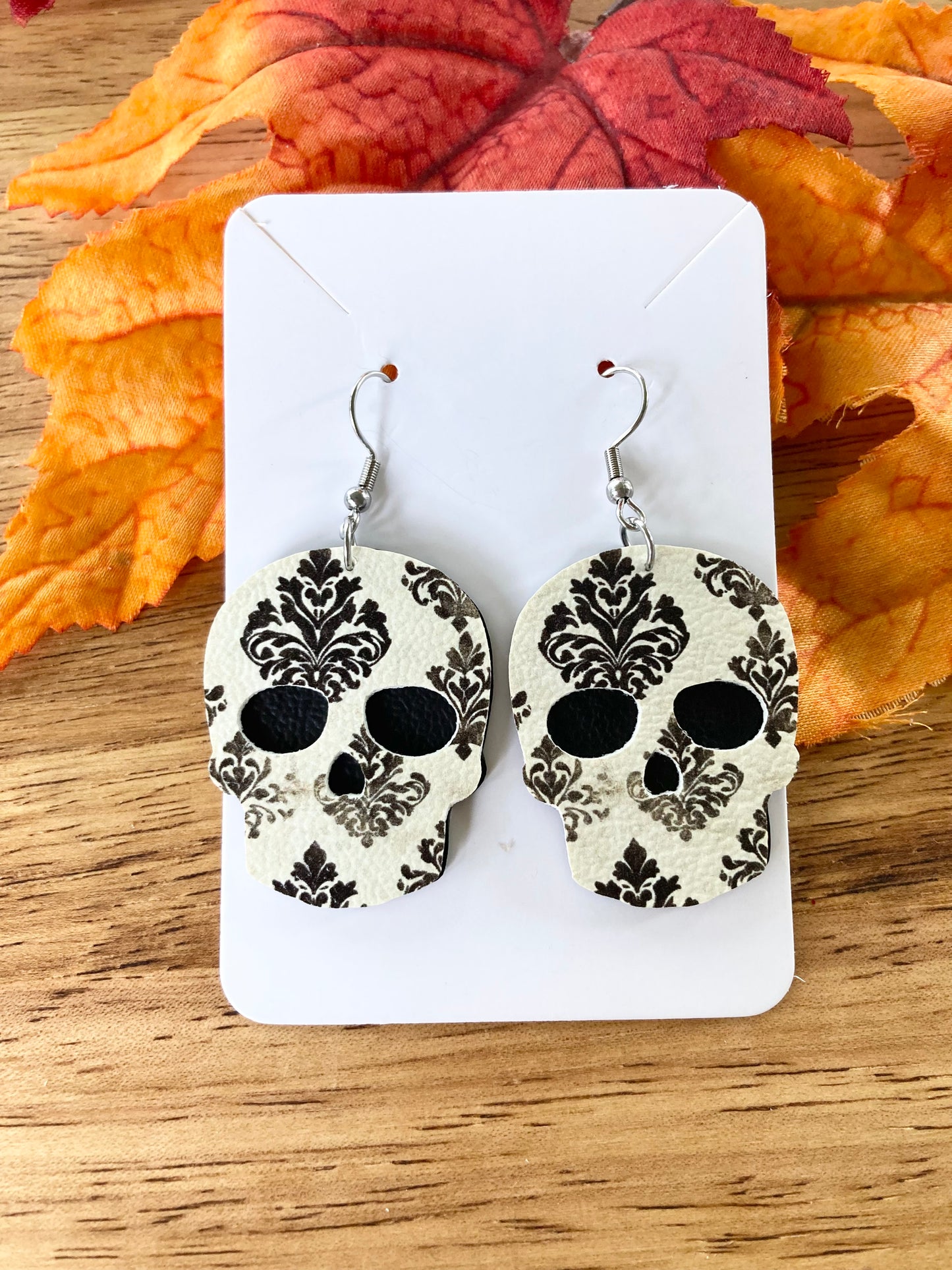 Black and Cream Skull Earrings