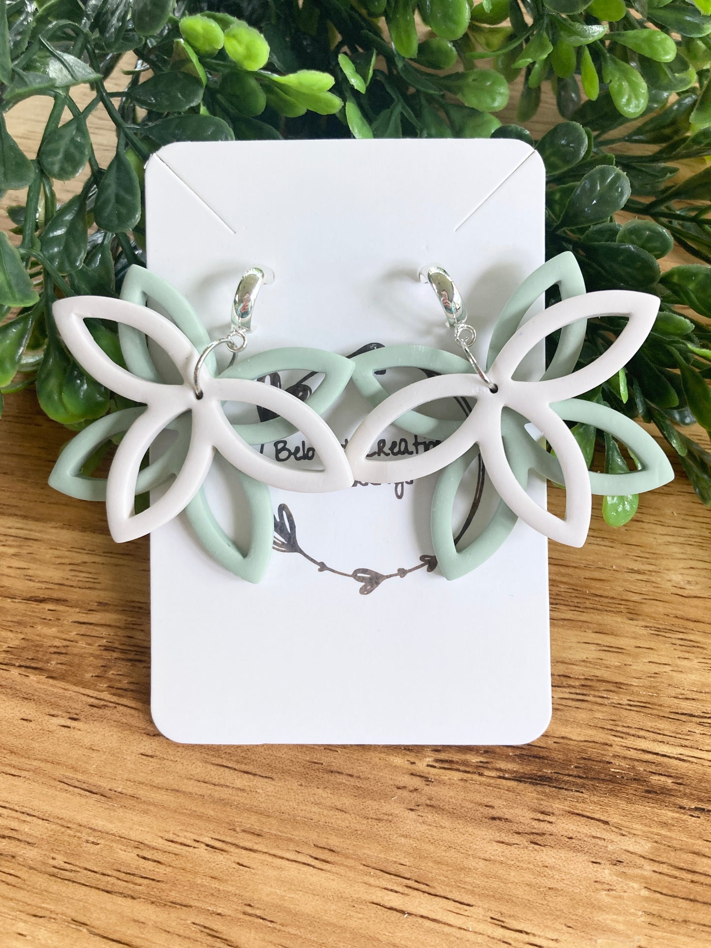 Sage Green Clay Petal Earrings