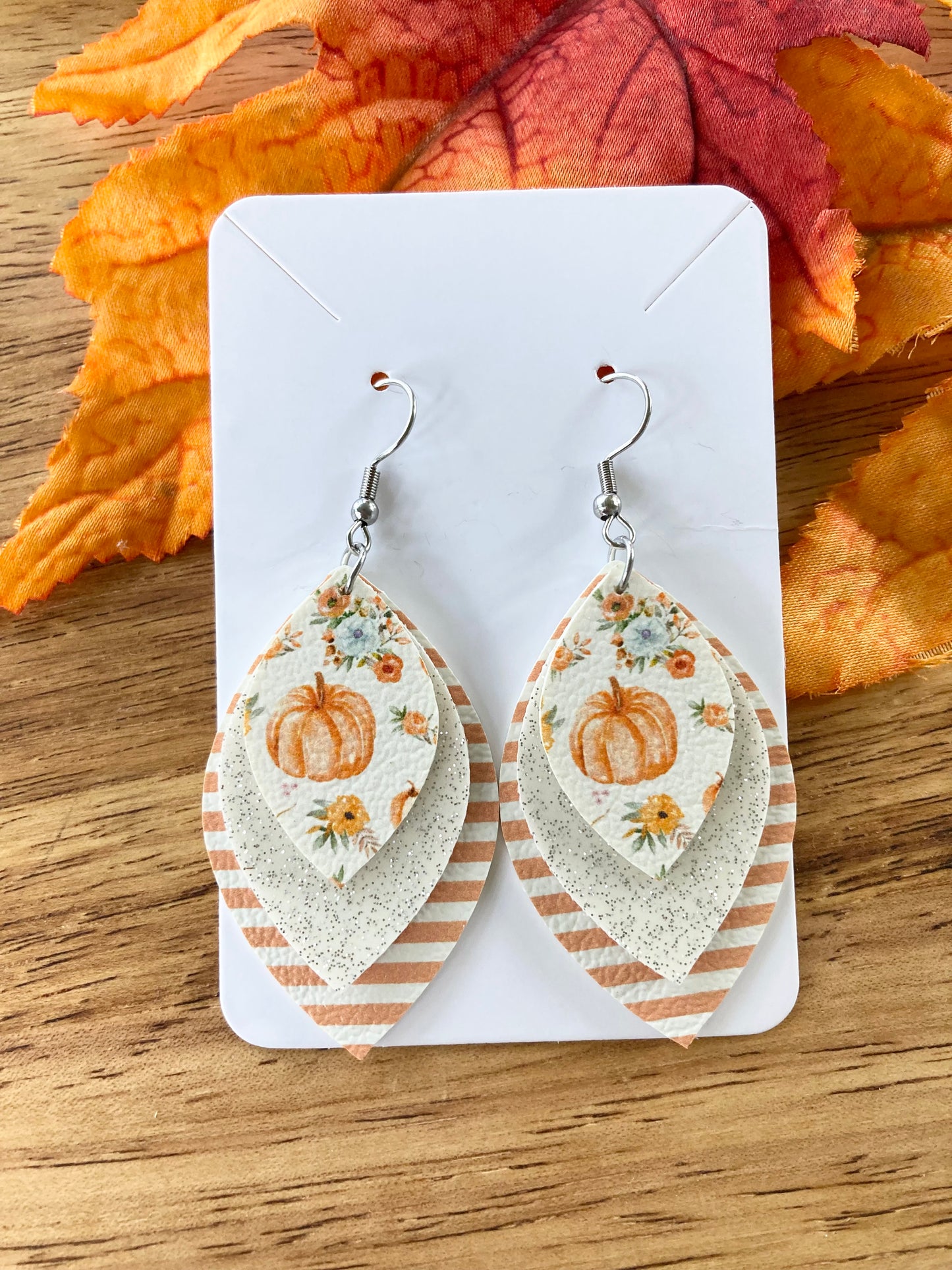 Orange Stripe Pumpkin Earrings