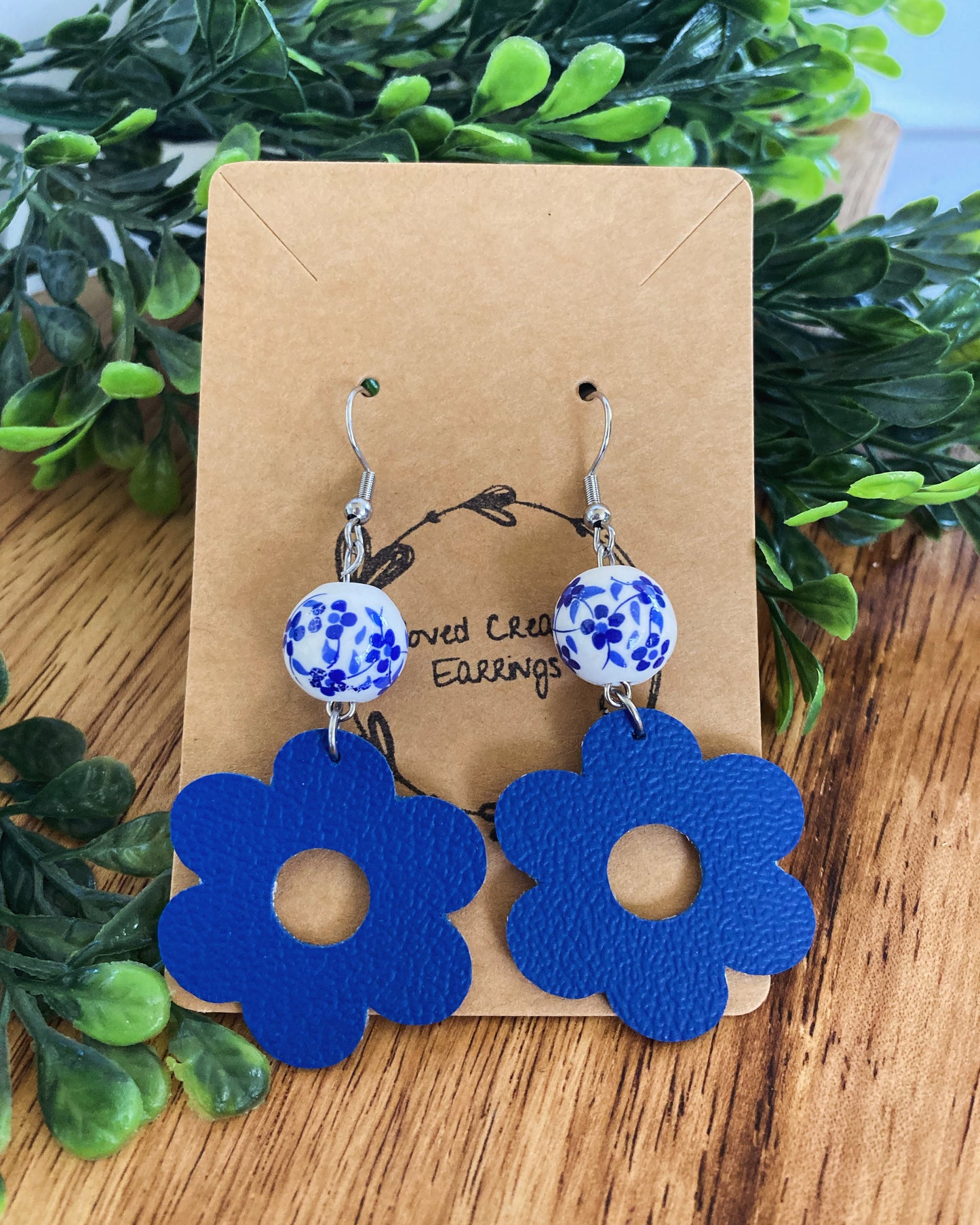 Bead Blue Flower Earrings