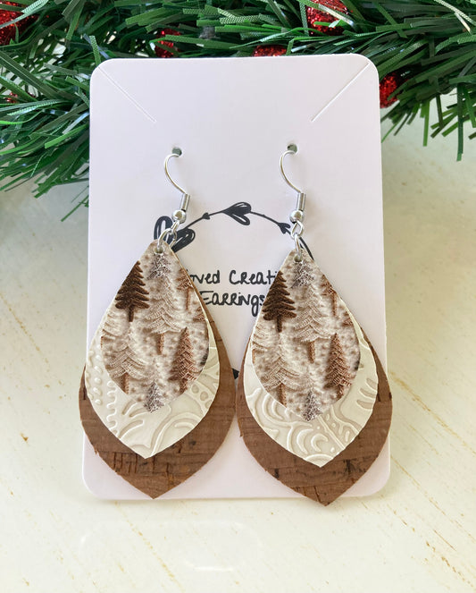 Tan and Cream Tree Earrings
