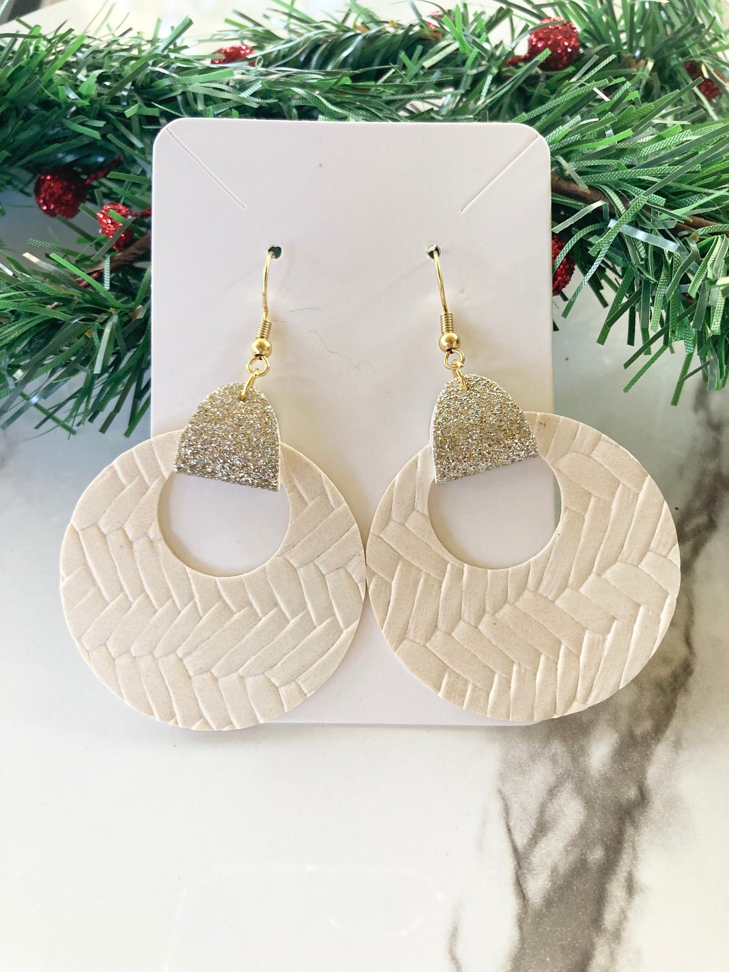 Braided Cream Hoop Earrings