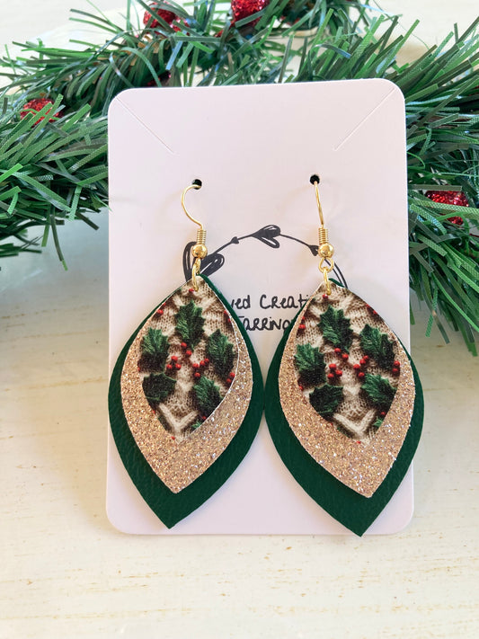 Holly Berry Leather Earrings