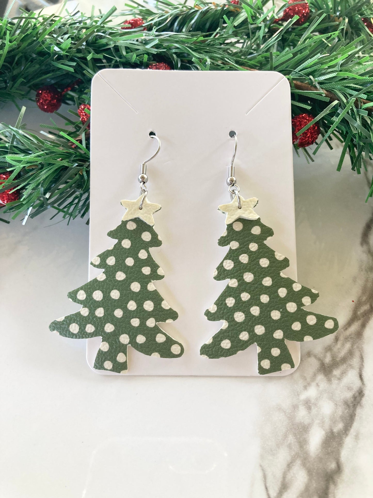 Green Polka Dot Tree Earrings