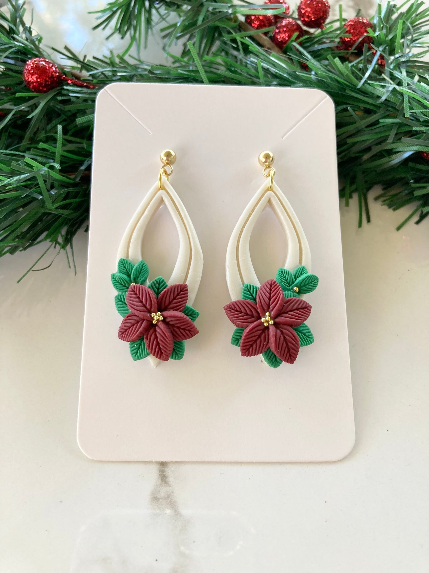 Poinsettia Clay Earrings