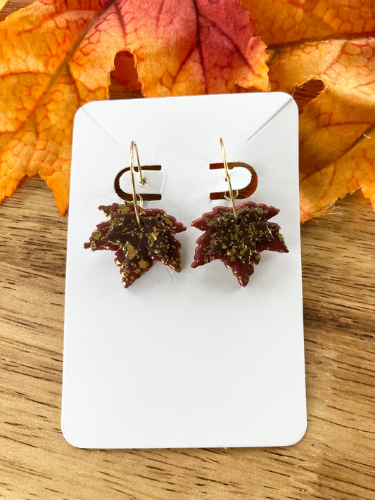Red and Brown Clay Leaves Earrings