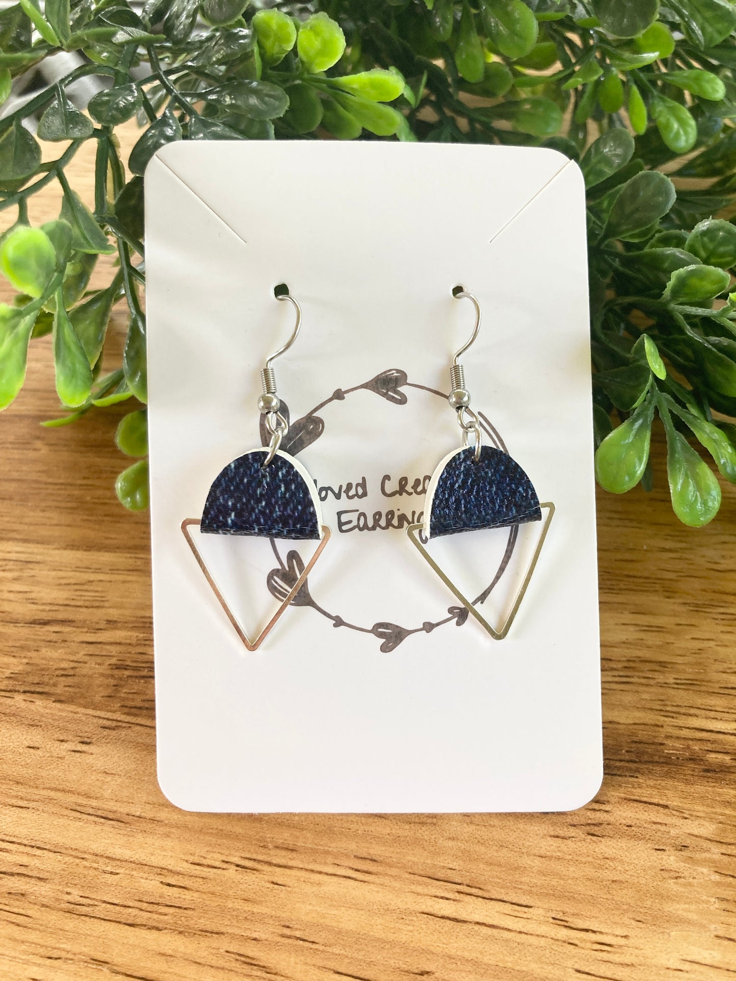 Denim Triangle Earrings