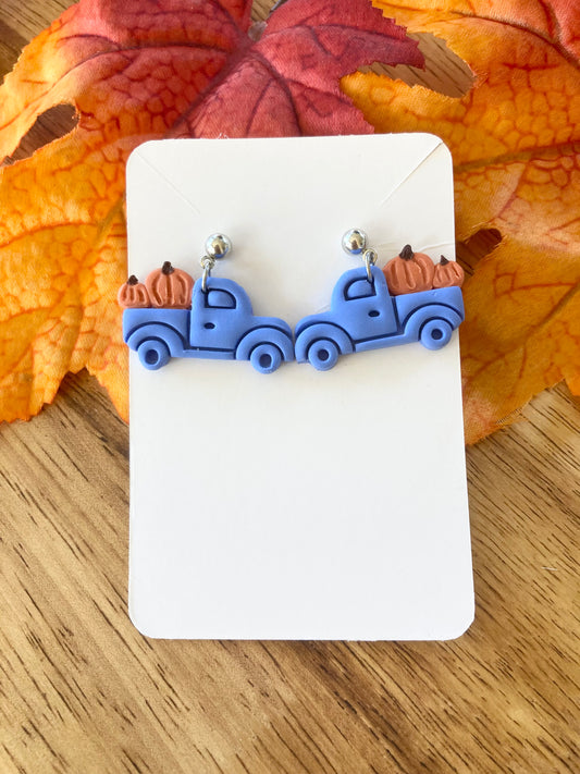 Clay Pumpkin Truck Earrings