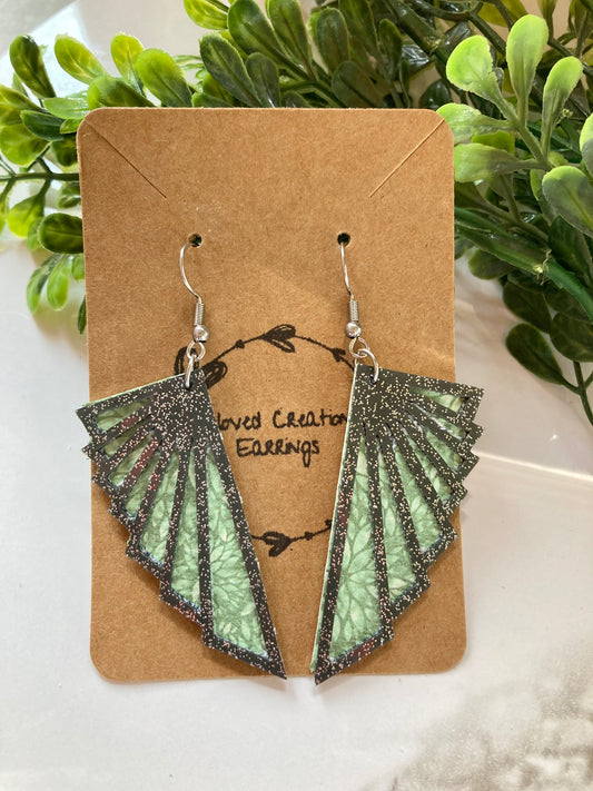 Green And Gray Glitter Earrings