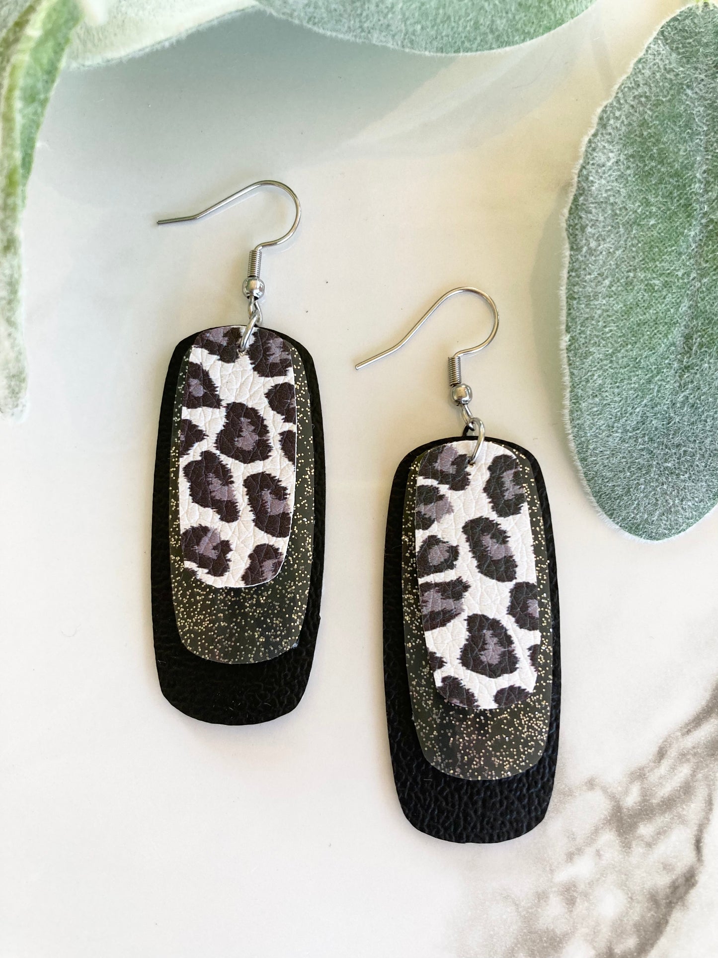 Gray Leopard Earrings
