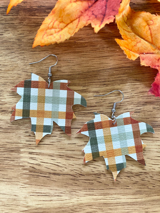 Plaid Leaf Earrings