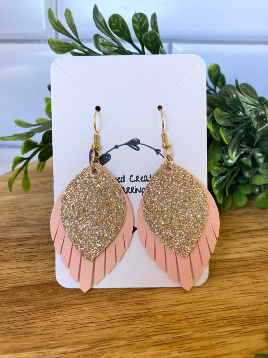 Pink and Gold Fringe Earrings