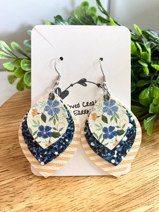 Striped Summer Floral Earrings