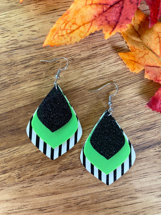 Green and Black Stripe Earrings