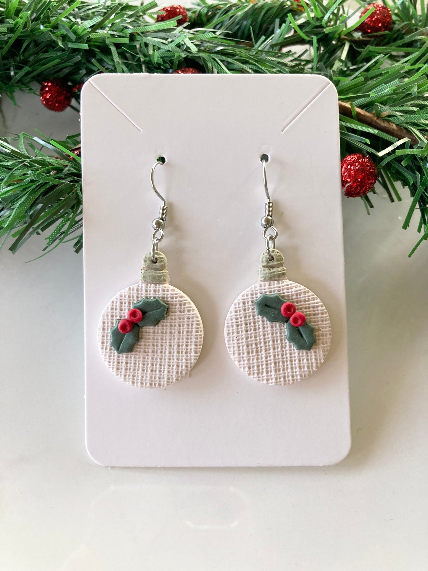 Holly Clay Ornament Earrings