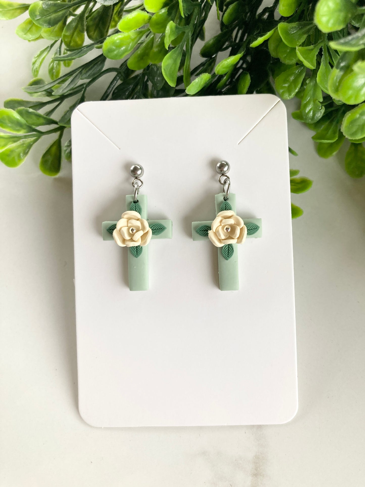 Green Clay Cross Earrings
