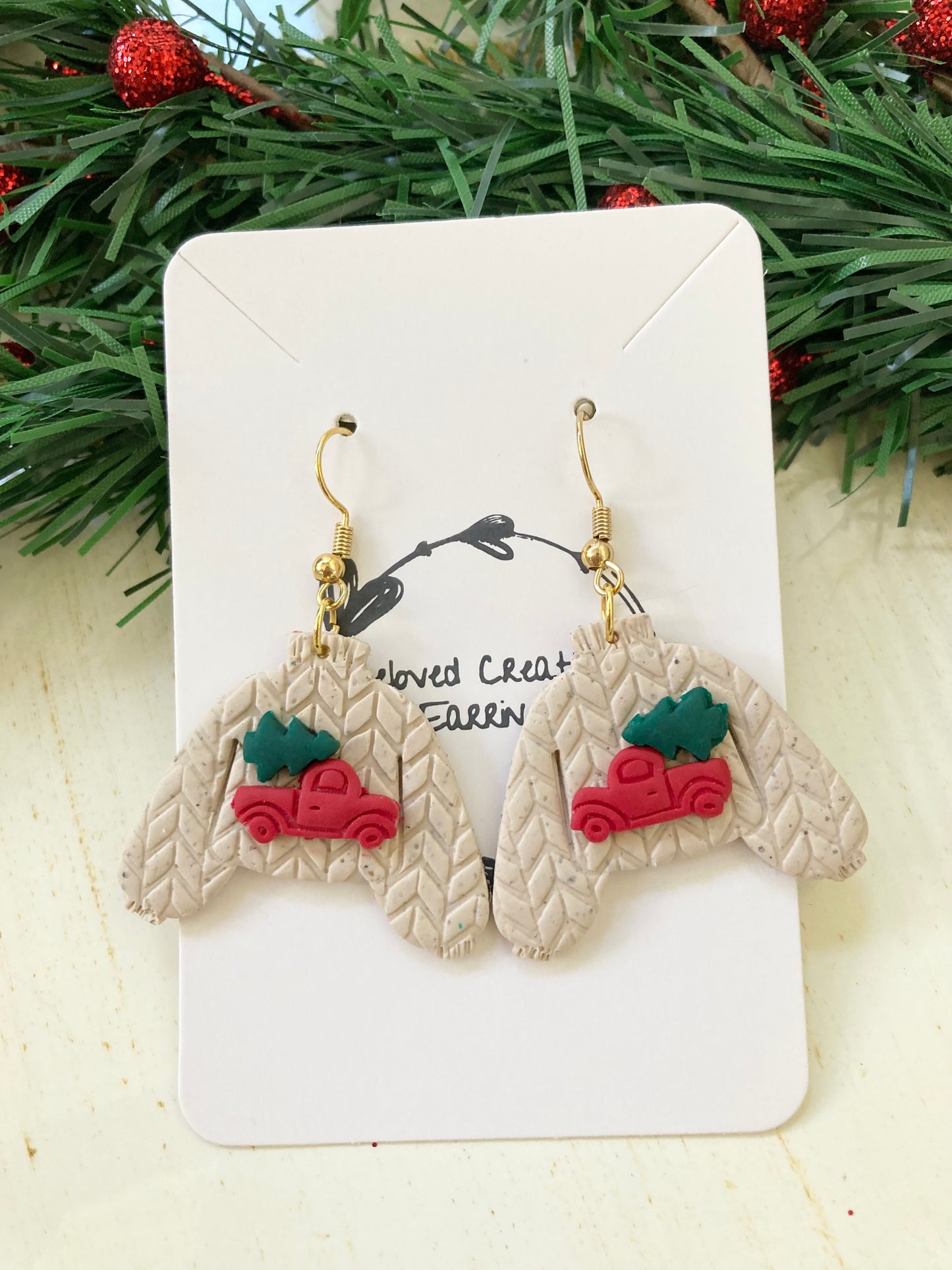 Christmas Sweater Clay Earrings