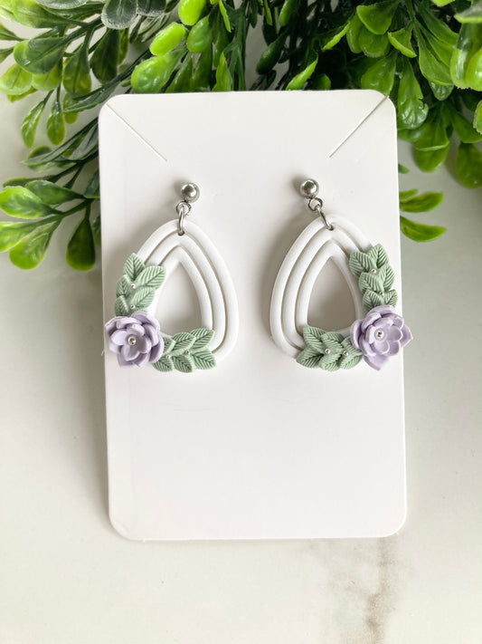 Lavender Clay Flower Earrings
