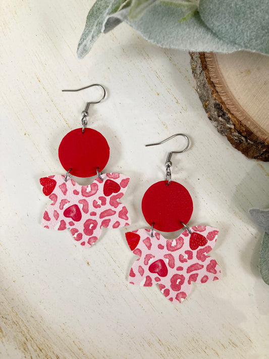 Spotted Red Heart Flower Earrings